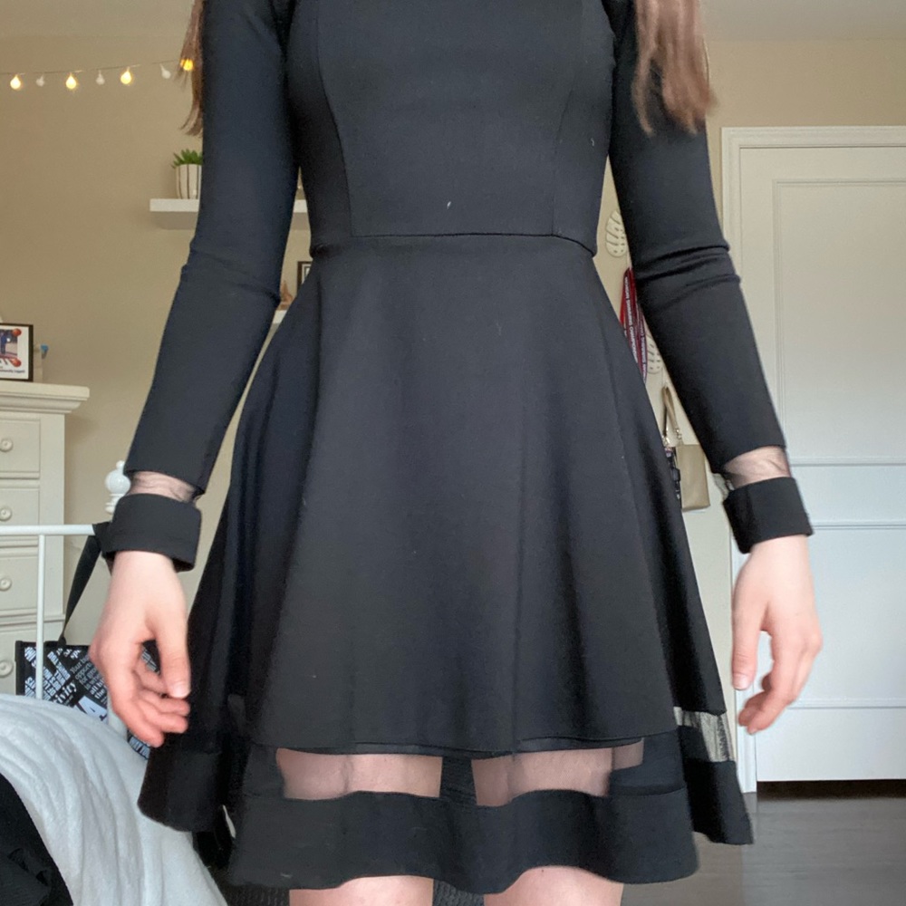 Lulus Short Long Sleeve Black Dress with Mesh